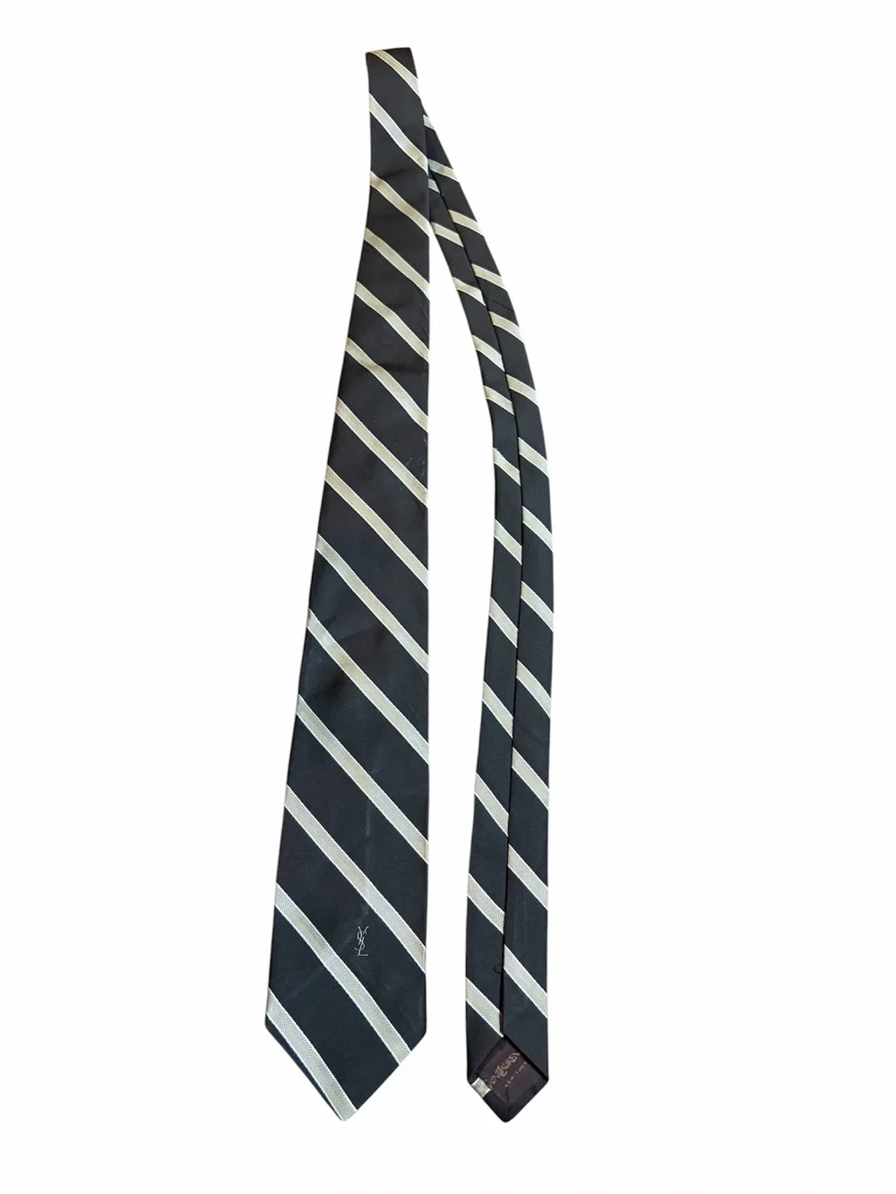 Yves Saint Laurent Black Tie with Silver Diagonal Stripes
